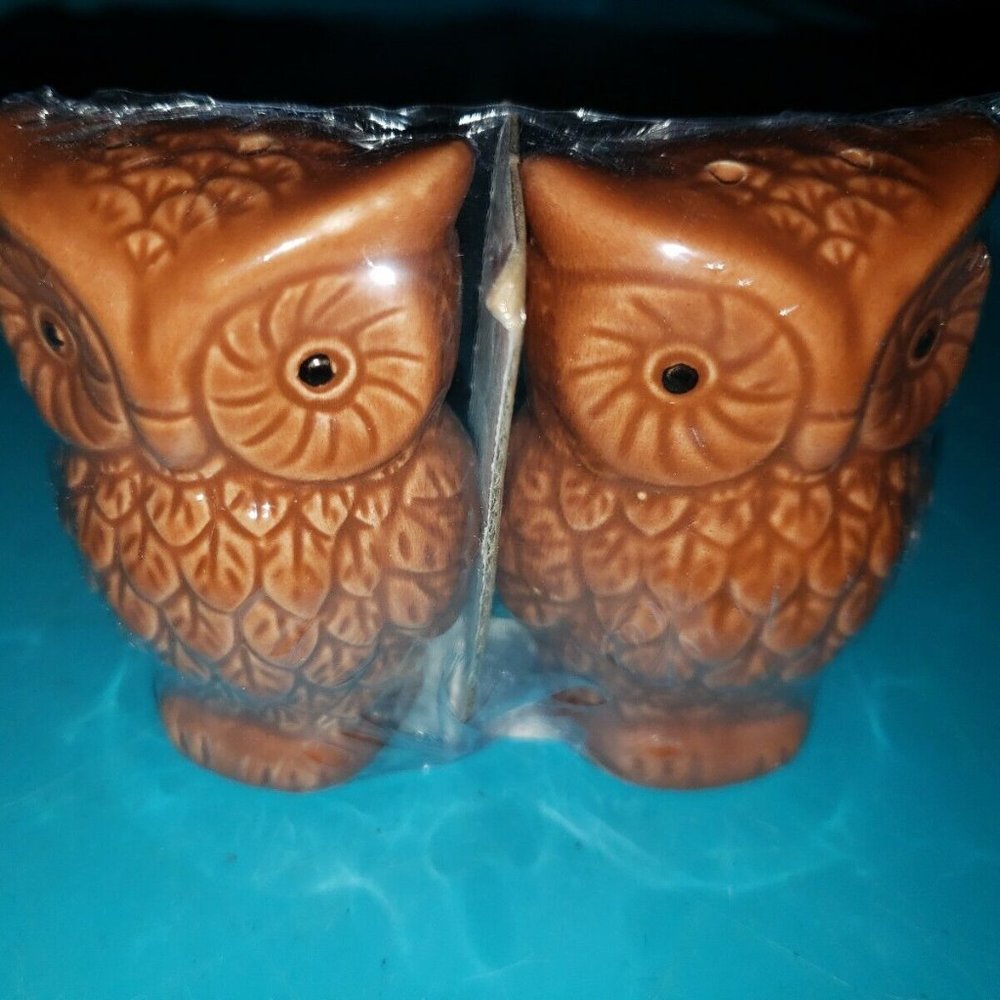 NEW! Brown Glass Owl Figurine Owl Salt & Pepper Shakers Table Dinner Ware 1018CC